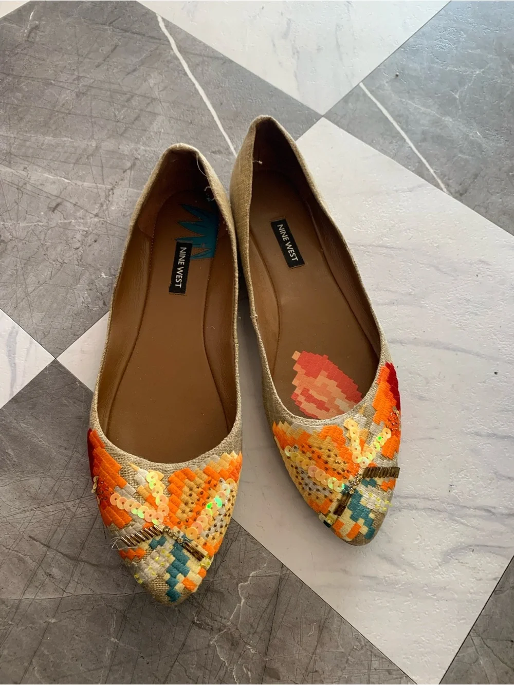 Nine West Orange Multi Sequin Pointed Toe Flats